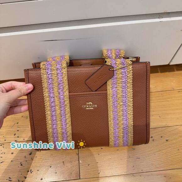 NWT Coach Smith Tote Bag 24 CBG91 Straw Leather Gold/Redwood Multi - Picture 2 of 11